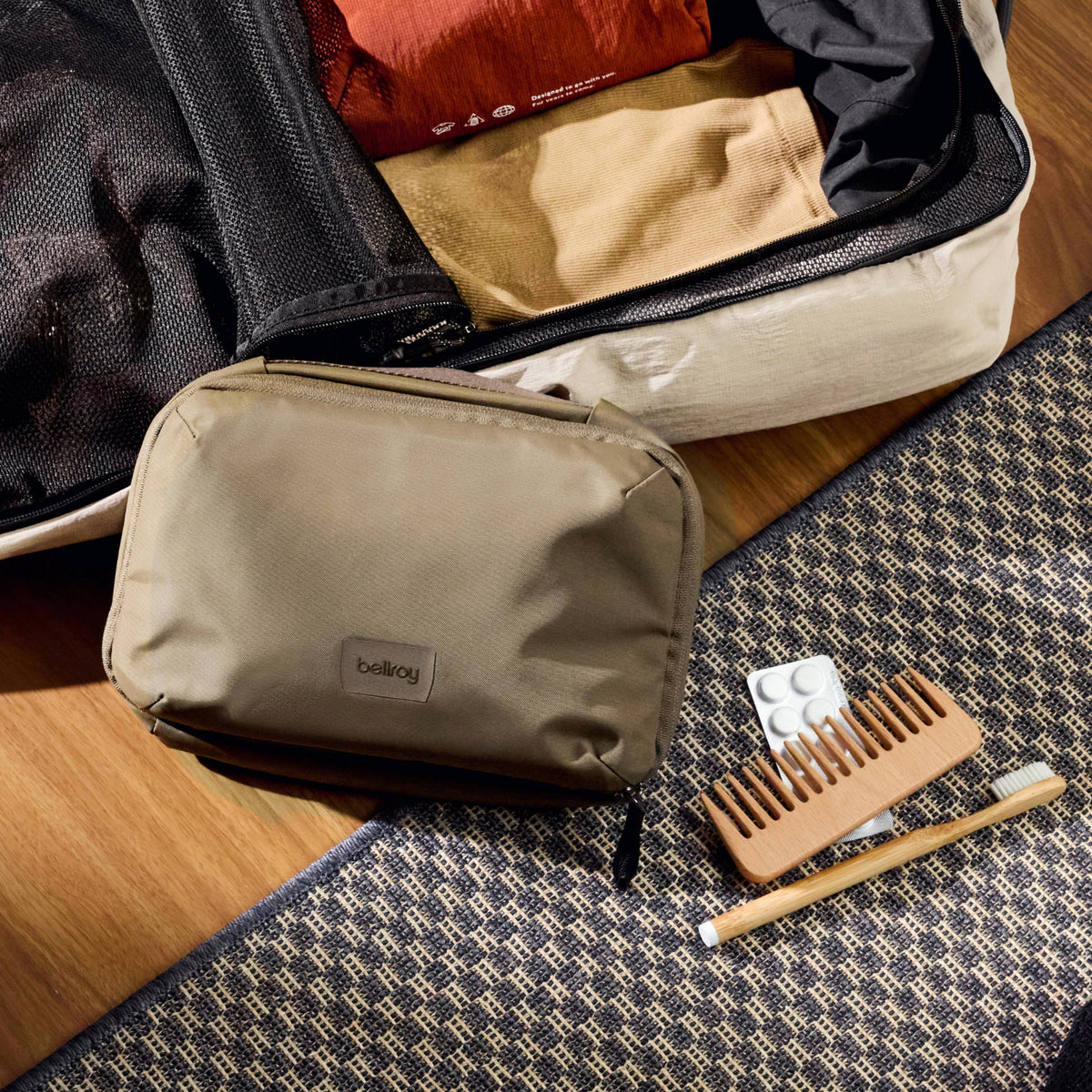 Bellroy Hanging Toiletry Kit - Sea Kelp (Leather Free) - Lifestyle Image