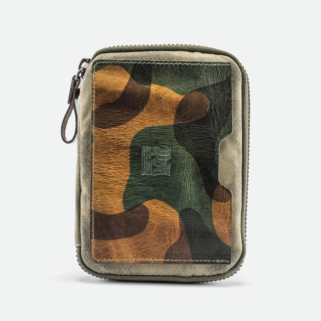 Wotancraft Nylon + Leather Essential Wallet - Olive Green Canvas / Woodland Camouflage Leather