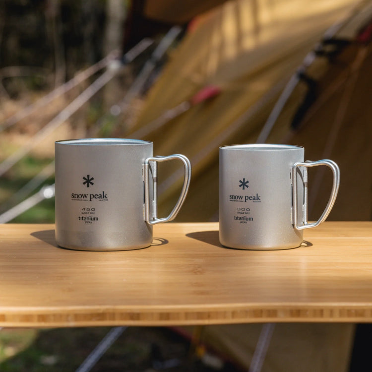 Snow Peak Ti-Double 300 Mug - Lifestyle Image