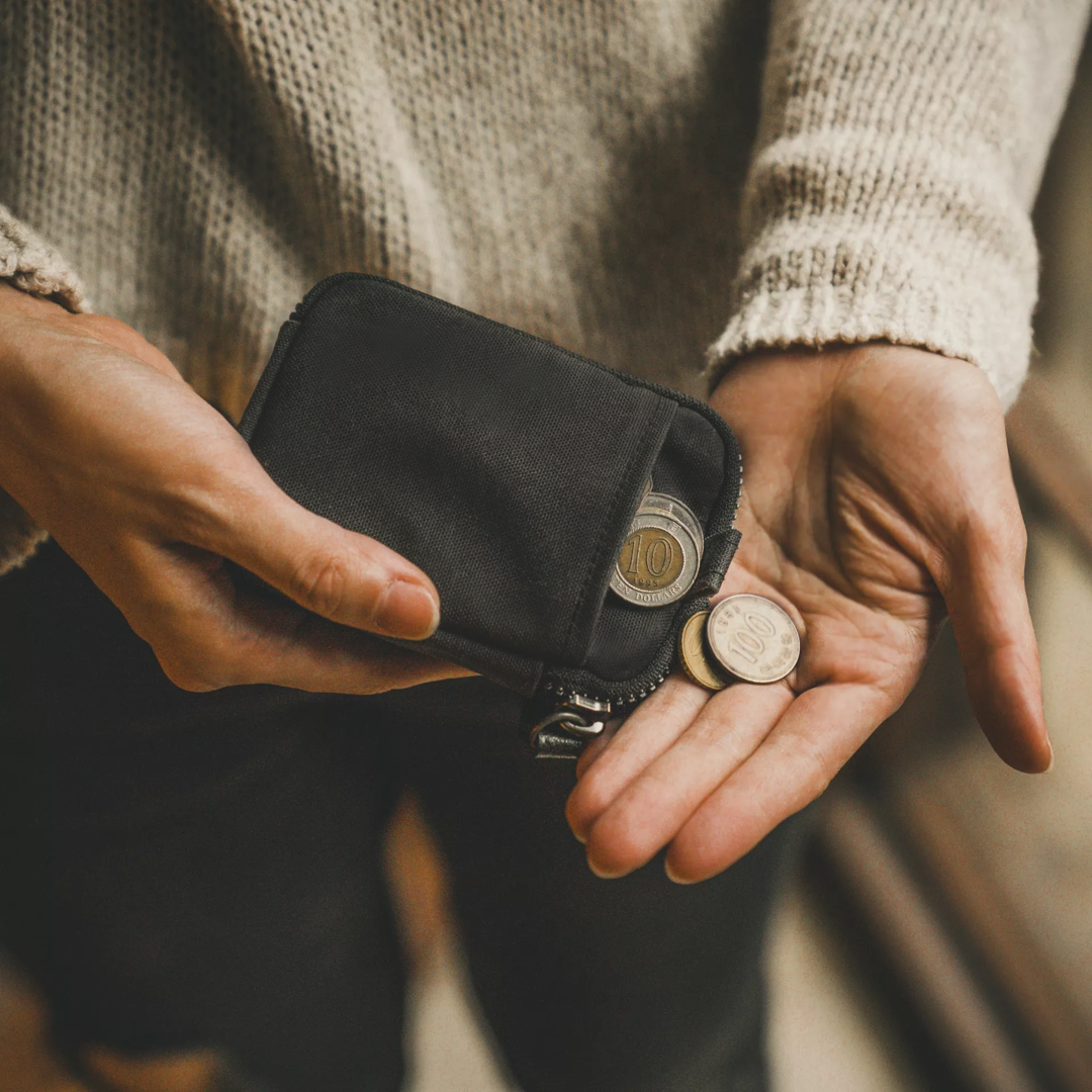 Wotancraft Nylon + Leather Essential Wallet - Black Canvas / Black Accent - Lifestyle Image