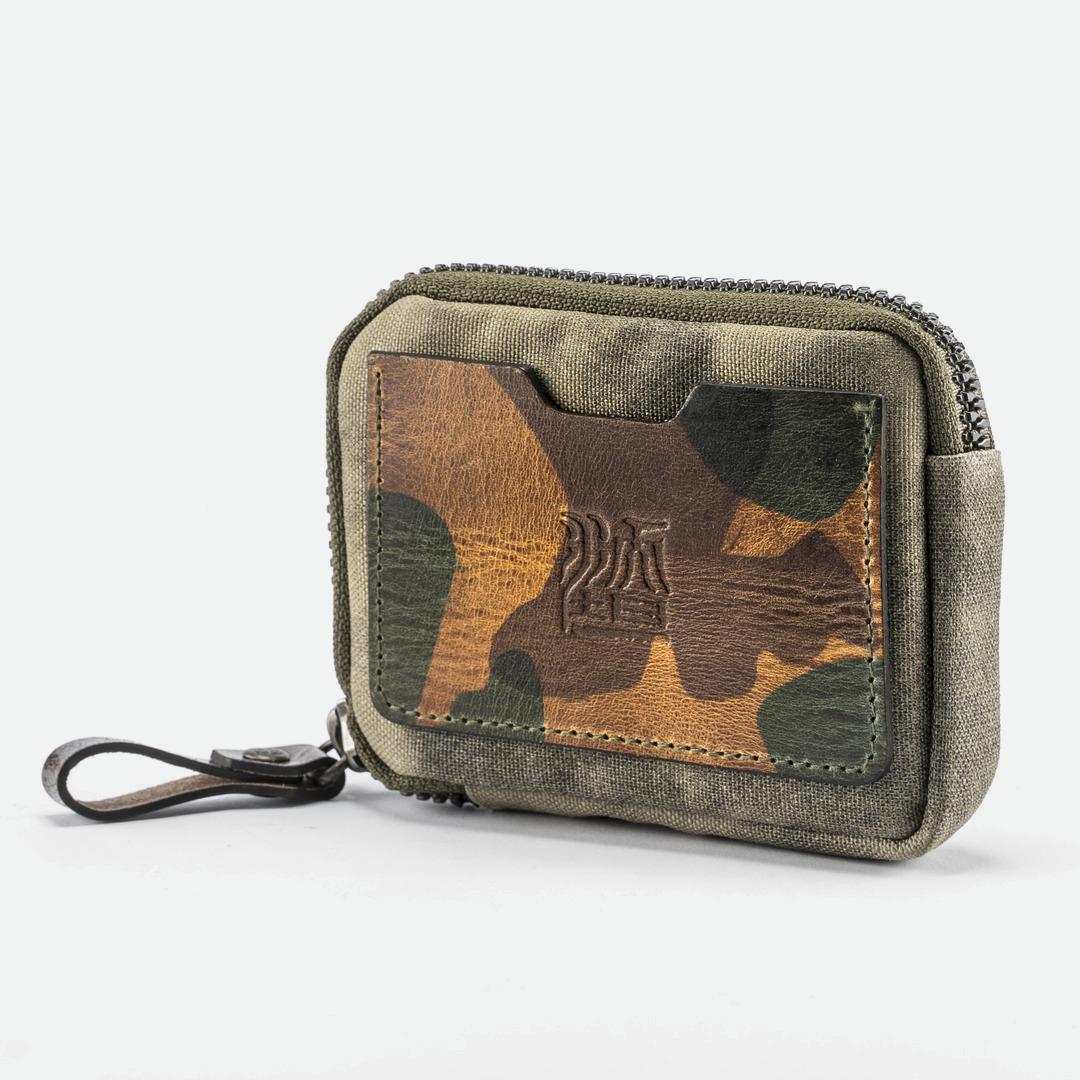 Wotancraft Nylon + Leather Essential Wallet - Olive Green Canvas / Woodland Camouflage Leather